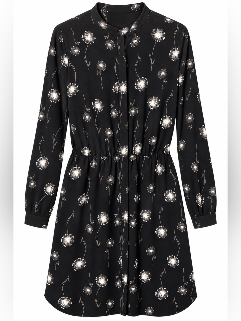Ann Taylor Black Dandelion Floral Shirtdress